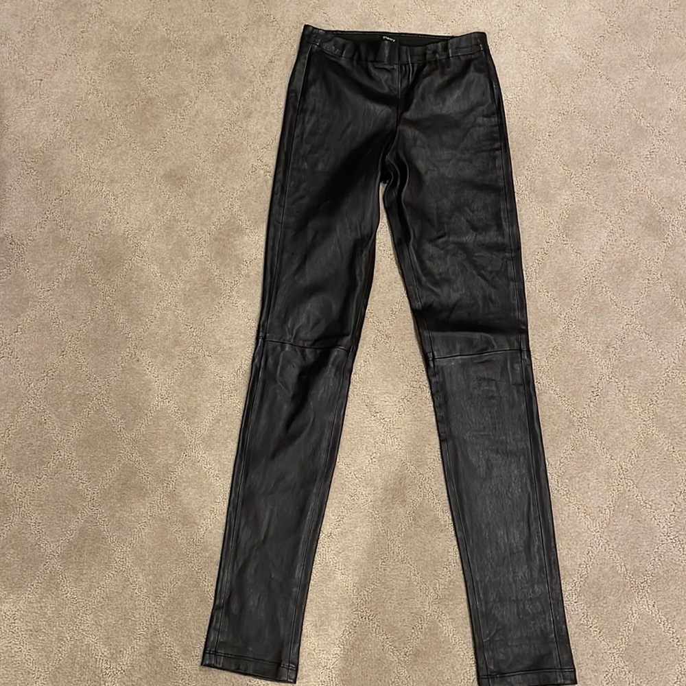 Theory black leather stretch pants in size 0